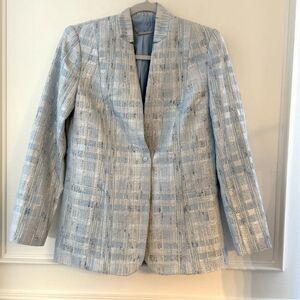 Tahari Chic Metallic Textured Light Blue Snap Closure Blazer in Sz 6 NWOT